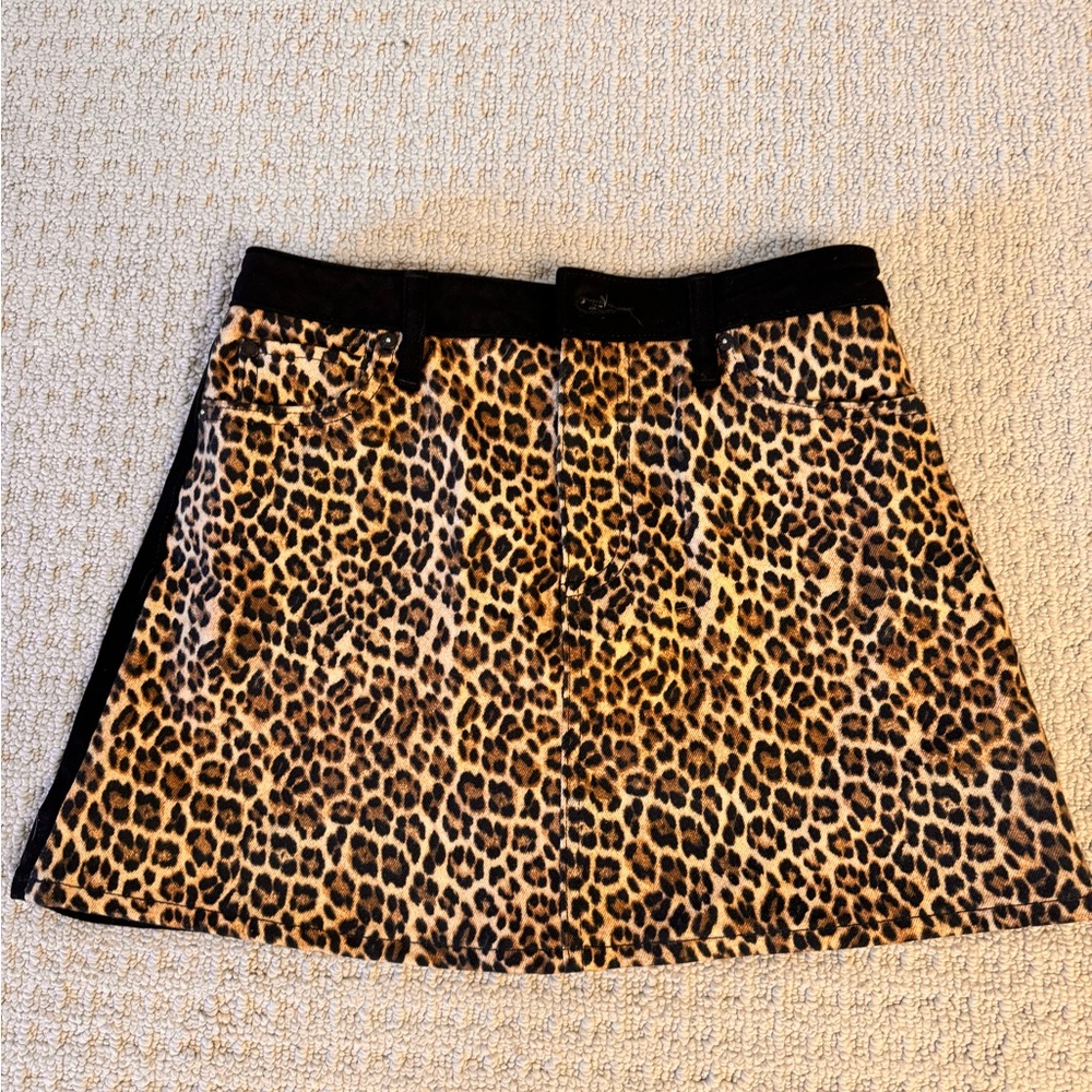 Alice and Olivia Jeans Cheetah Denim Skirt